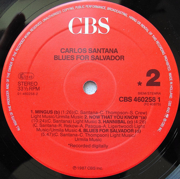 Carlos Santana : Blues For Salvador (LP, Album)