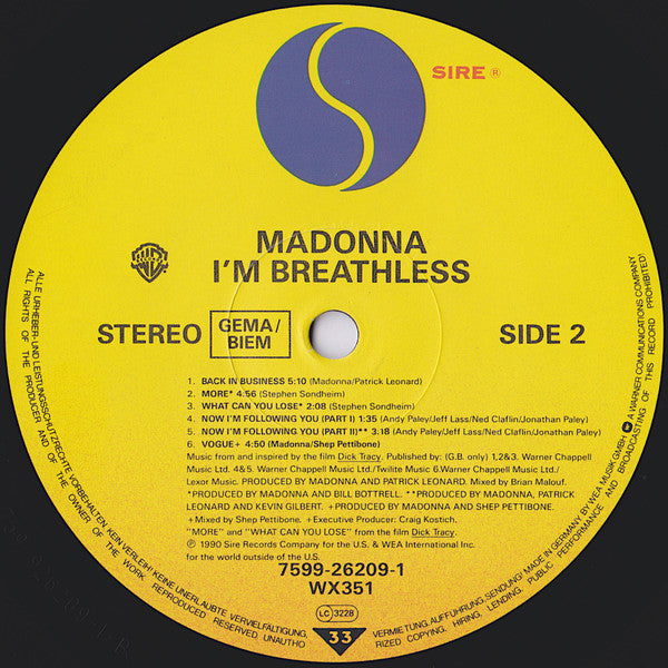 Madonna ~ I'm Breathless (Music From And Inspired By The Film Dick Tracy) (Vinyl) - Djungel & Jazz