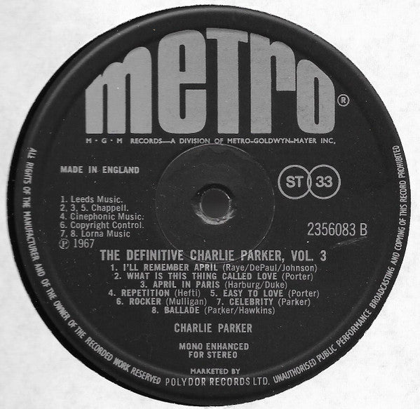 Charlie Parker ~ The Definitive Charlie Parker Vol. 3 (Vinyl) - Djungel & Jazz