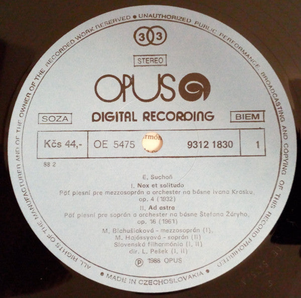 Eugen Suchoň - Magdaléna Blahušiaková, Magdaléna Hajóssyová, Peter Dvorský, Sergej Kopčák, Slovak Philharmonic Orchestra, Libor Pešek / Radio Bratislava Orchestra, Ondrej Lenárd ~ Song Cycles (Vinyl) - Djungel & Jazz