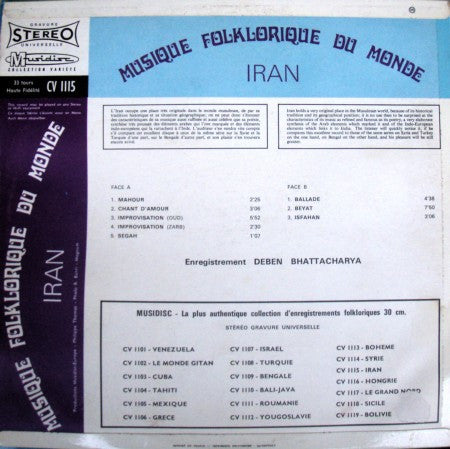 Deben Bhattacharya : Iran (LP, Album, RE)
