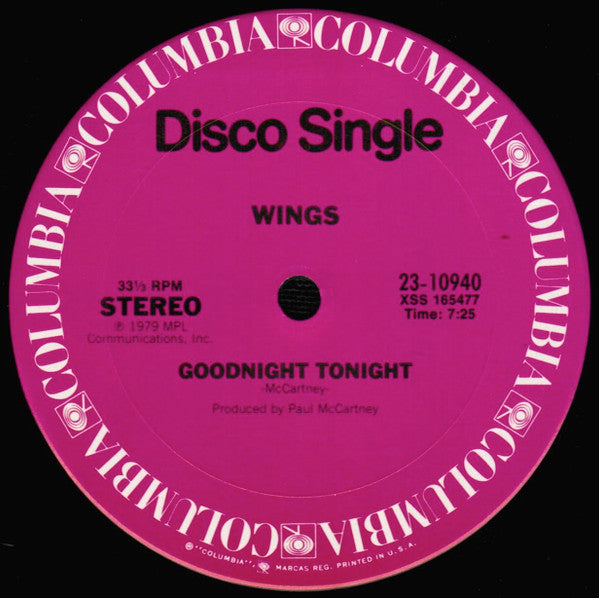 Wings (2) : Goodnight Tonight (12", Single, Pit)