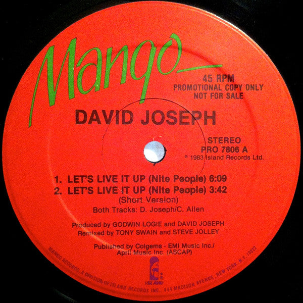 David Joseph : Let's Live It Up (Nite People) (12", Promo)