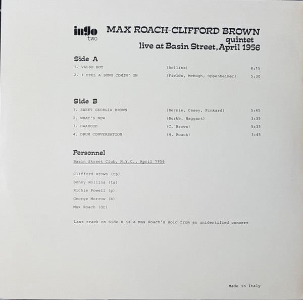 Max Roach-Clifford Brown Quintet ~ Live At Basin Street, April 1956 (Vinyl) - Djungel & Jazz