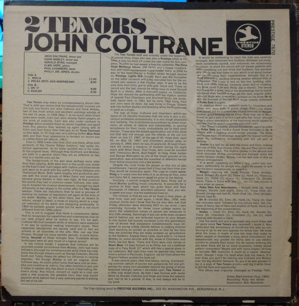 John Coltrane With Hank Mobley ~ 2 Tenors (Vinyl) - Djungel & Jazz