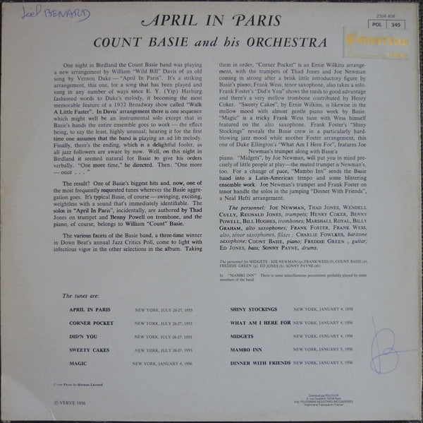 Count Basie Orchestra : April In Paris (LP, Album, Mono, RE)