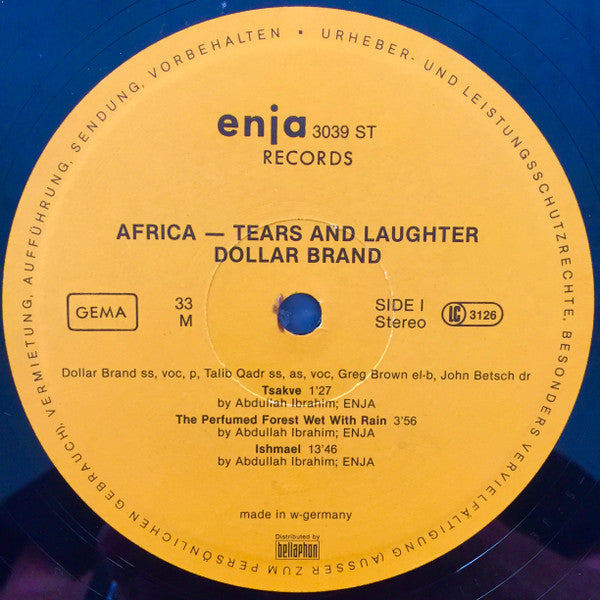 Dollar Brand Quartet ~ Africa - Tears And Laughter (Vinyl) - Djungel & Jazz