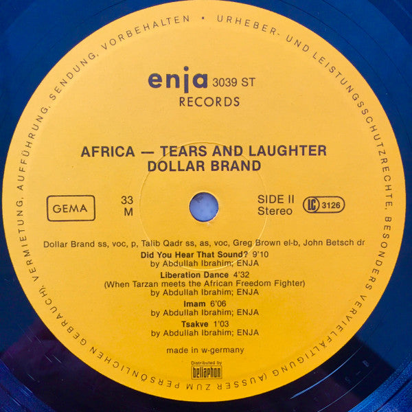 Dollar Brand Quartet ~ Africa - Tears And Laughter (Vinyl) - Djungel & Jazz