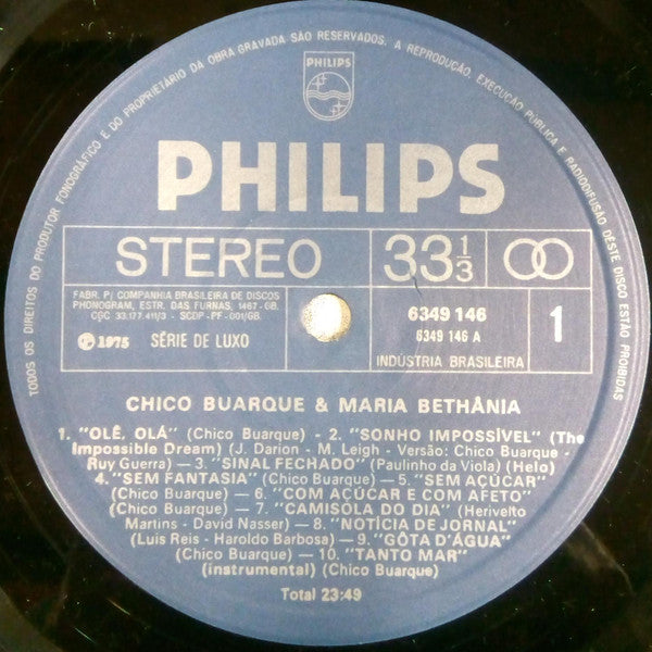 Chico Buarque & Maria Bethânia : Chico Buarque & Maria Bethânia Ao Vivo (LP, Album)