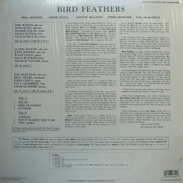 Phil Woods / Gene Quill / Jackie McLean / John Jenkins / Hal McKusick ~ Bird Feathers (Vinyl) - Djungel & Jazz