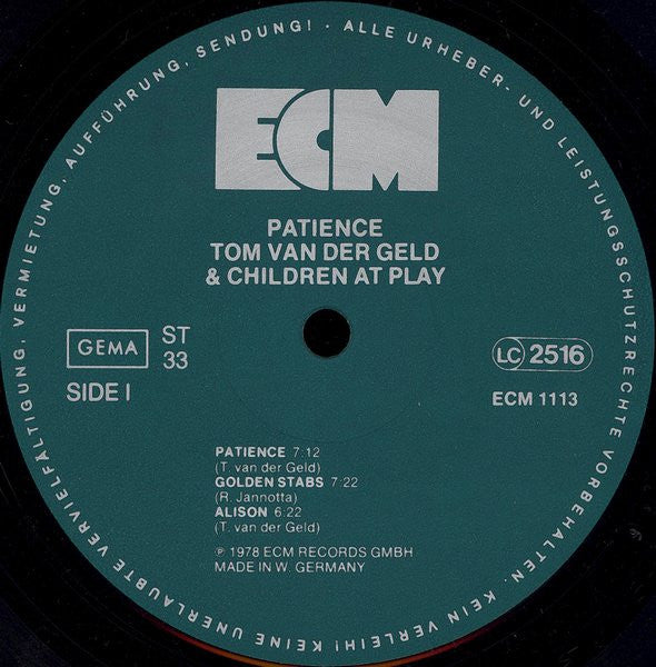Tom Van Der Geld And Children At Play  ~ Patience (Vinyl) - Djungel & Jazz