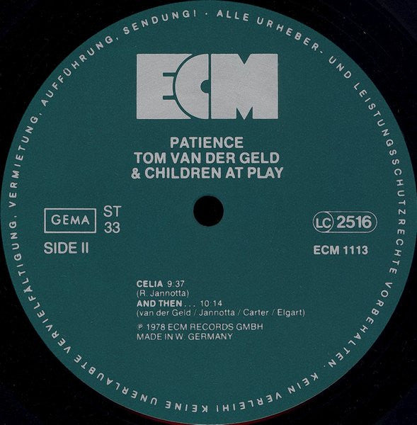 Tom Van Der Geld And Children At Play  ~ Patience (Vinyl) - Djungel & Jazz