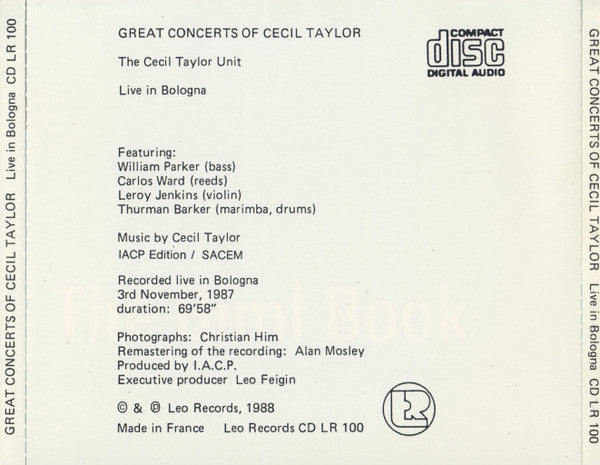 The Cecil Taylor Unit ~ Live In Bologna (Vinyl) - Djungel & Jazz