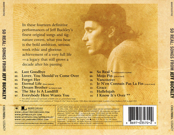 Jeff Buckley ~ So Real: Songs From Jeff Buckley (Vinyl) - Djungel & Jazz