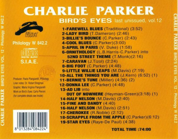 Charlie Parker : Bird's Eyes: Last Unissued, Vol. 12 (CD, Comp)