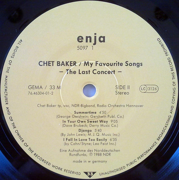 Chet Baker : My Favourite Songs - The Last Great Concert (LP, Album)