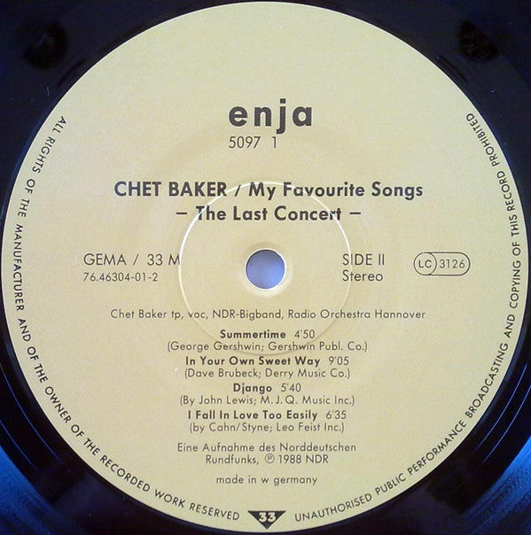 Chet Baker ~ My Favourite Songs - The Last Great Concert (Vinyl) - Djungel & Jazz