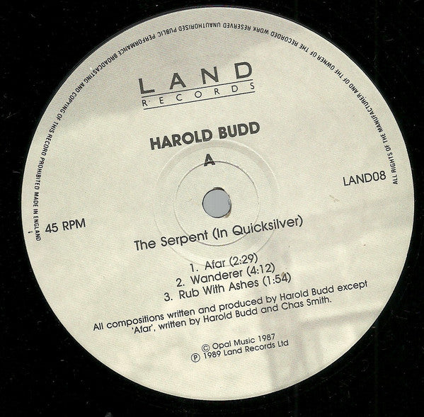 Harold Budd ~ The Serpent (In Quicksilver) / Abandoned Cities (Vinyl) - Djungel & Jazz