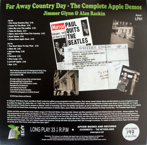 Jimmer Glynn & Alan Rackin ~ Far Away Country Day - The Complete Apple Demos (Vinyl) - Djungel & Jazz