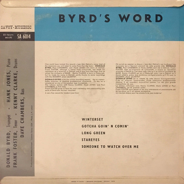 Donald Byrd ~ Byrd's Word (Vinyl) - Djungel & Jazz