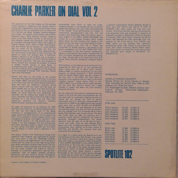 Charlie Parker : Charlie Parker On Dial Volume 2 (LP, Comp, Mono)