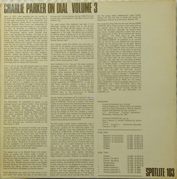 Charlie Parker : Charlie Parker On Dial Volume 3 (LP, Comp, Mono)