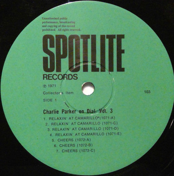 Charlie Parker : Charlie Parker On Dial Volume 3 (LP, Comp, Mono)