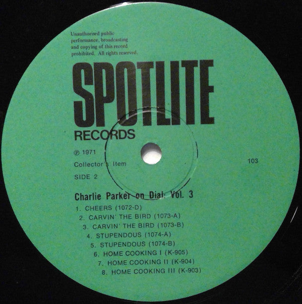 Charlie Parker : Charlie Parker On Dial Volume 3 (LP, Comp, Mono)