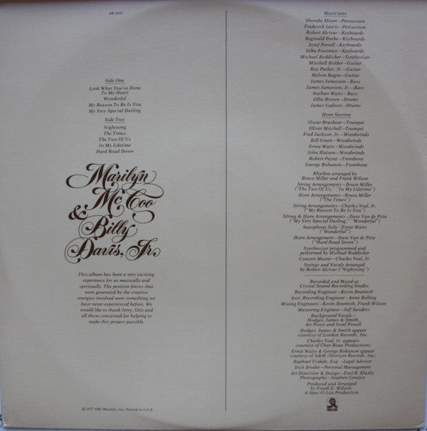 Marilyn McCoo & Billy Davis, Jr. ~ The Two Of Us (Vinyl) - Djungel & Jazz