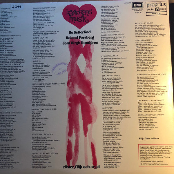 Bo Setterlind, Roland Forsberg, Jont Birgit Rundgren ~ Kärlekens Musik (Vinyl) - Djungel & Jazz