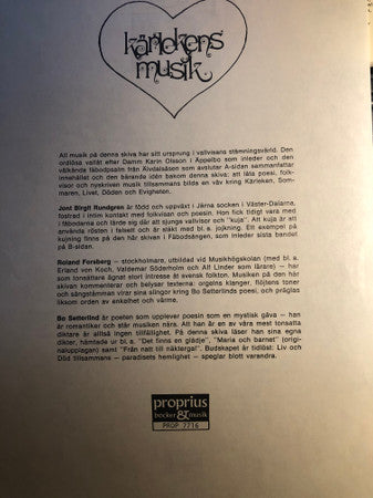 Bo Setterlind, Roland Forsberg, Jont Birgit Rundgren ~ Kärlekens Musik (Vinyl) - Djungel & Jazz