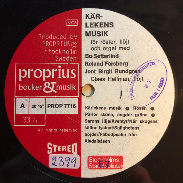 Bo Setterlind, Roland Forsberg, Jont Birgit Rundgren ~ Kärlekens Musik (Vinyl) - Djungel & Jazz