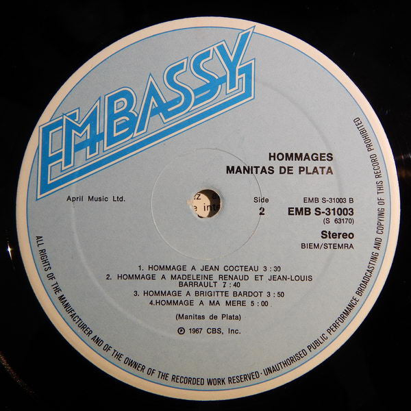 Manitas De Plata ~ Hommages (Vinyl) - Djungel & Jazz
