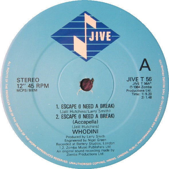 Whodini ~ Escape (I Need A Break) (Vinyl) - Djungel & Jazz
