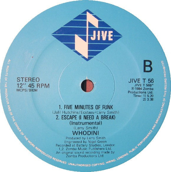 Whodini ~ Escape (I Need A Break) (Vinyl) - Djungel & Jazz