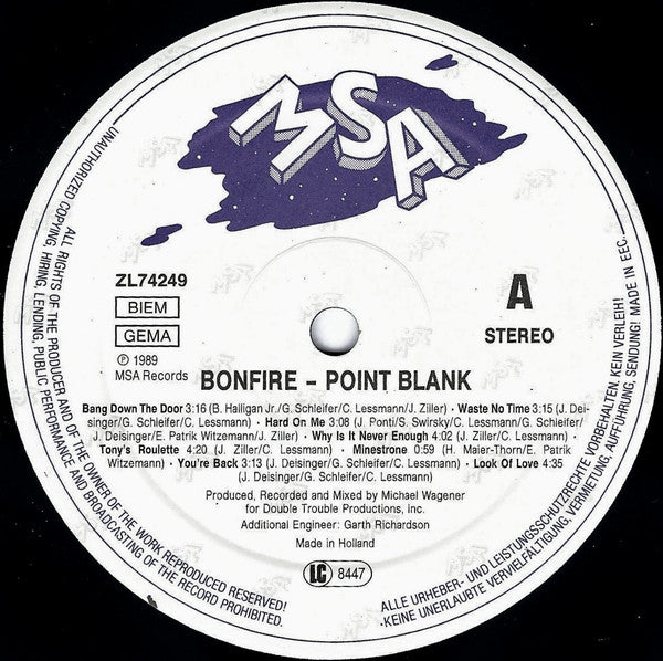 Bonfire : Point Blank (LP, Album)