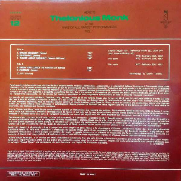 Thelonious Monk ~ Here Is Thelonious Monk At His Rare Of All Rarest Performances Vol. 1 (Vinyl) - Djungel & Jazz