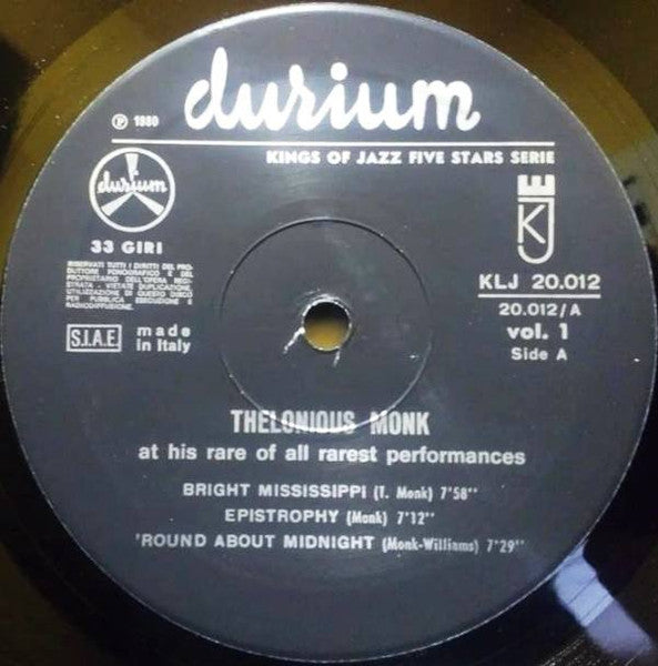 Thelonious Monk ~ Here Is Thelonious Monk At His Rare Of All Rarest Performances Vol. 1 (Vinyl) - Djungel & Jazz