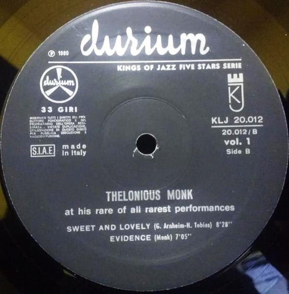 Thelonious Monk ~ Here Is Thelonious Monk At His Rare Of All Rarest Performances Vol. 1 (Vinyl) - Djungel & Jazz