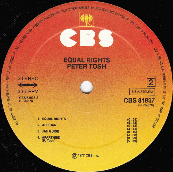 Peter Tosh ~ Equal Rights (Vinyl) - Djungel & Jazz