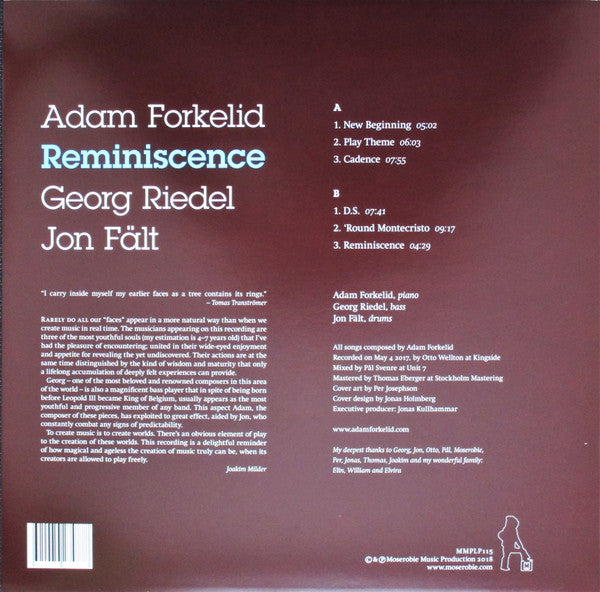 Adam Forkelid, Georg Riedel, Jon Fält : Reminiscence (LP, Album)