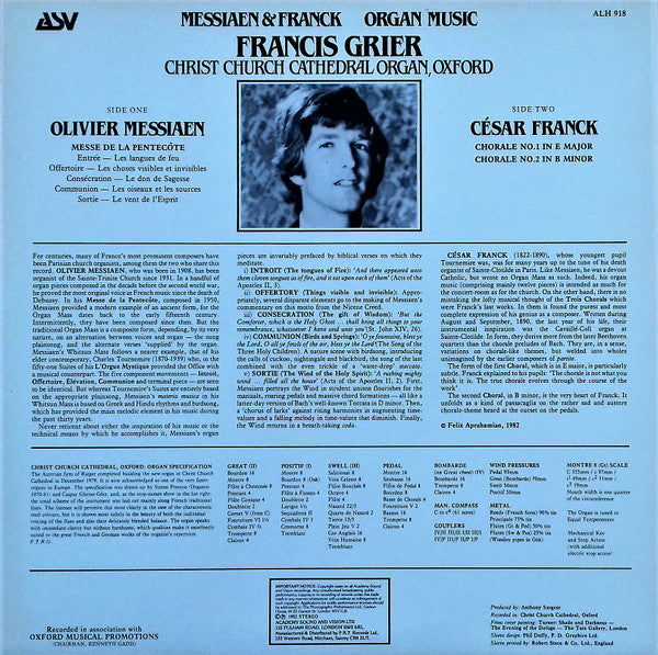 Olivier Messiaen, César Franck, Francis Grier ~ Messiaen & Franck: Organ Music (Vinyl) - Djungel & Jazz