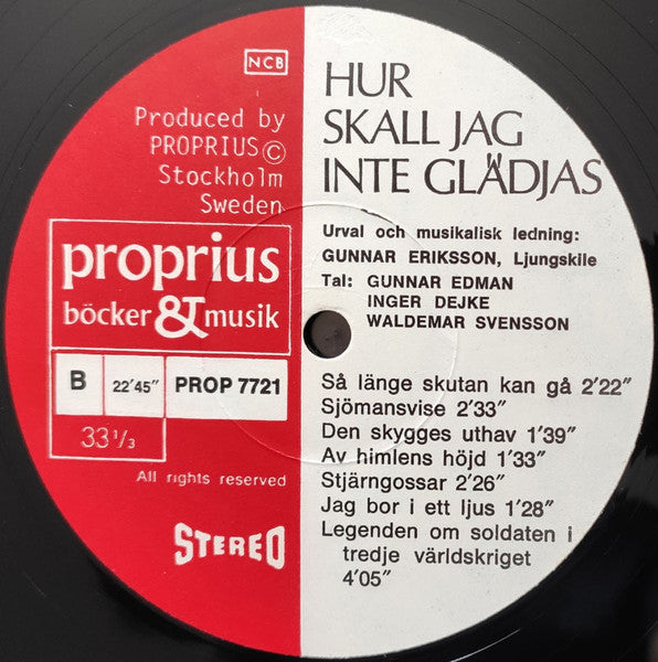 Ljungskile Folkhögskola, Gunnar Eriksson  ~ Hur Skall Jag Inte Glädjas (Vinyl) - Djungel & Jazz