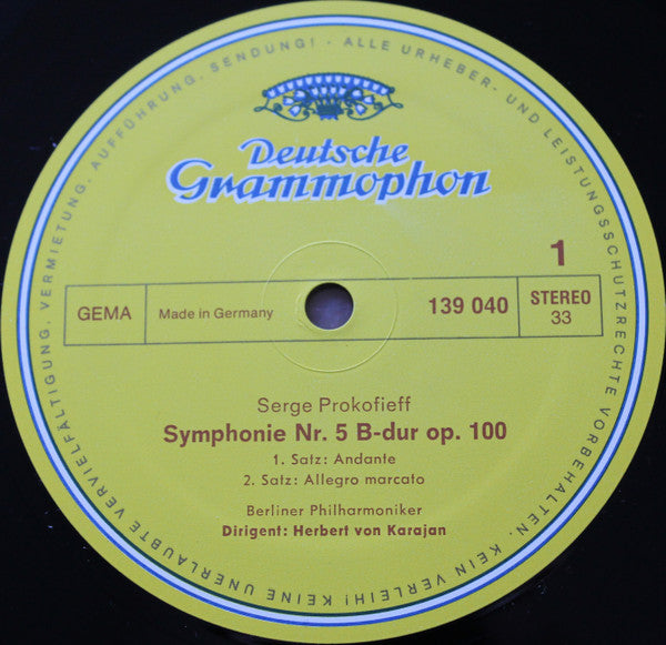Sergei Prokofiev, Berliner Philharmoniker, Herbert von Karajan ~ Symphonie Nr. 5 B-Dur Op. 100 (Vinyl) - Djungel & Jazz