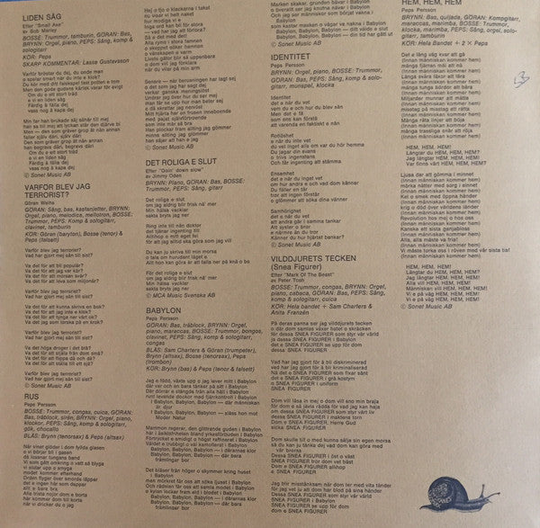 Peps Blodsband : Droppen Urholkar Stenen (LP, Album)