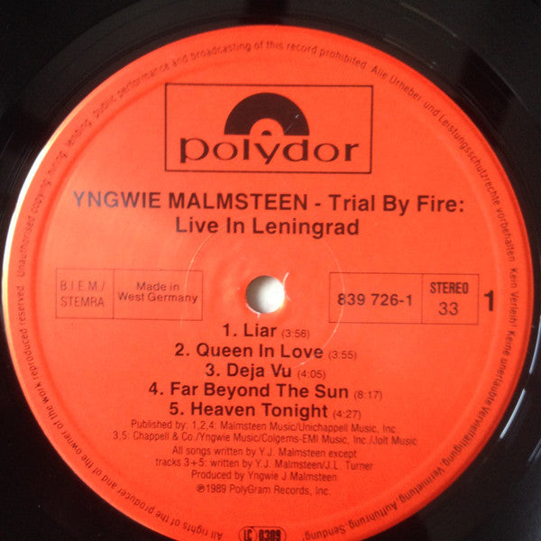 Yngwie Malmsteen ~ Trial By Fire: Live In Leningrad (Vinyl) - Djungel & Jazz