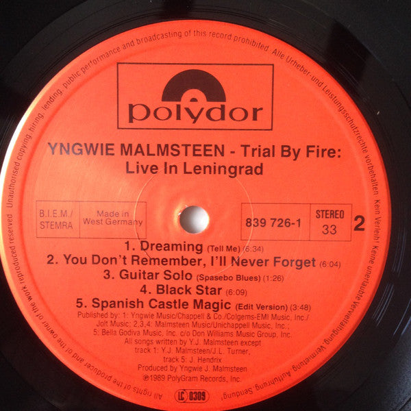Yngwie Malmsteen ~ Trial By Fire: Live In Leningrad (Vinyl) - Djungel & Jazz