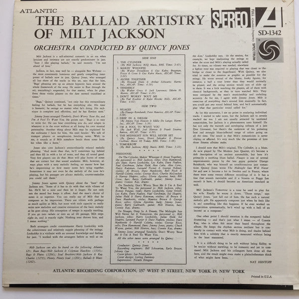Milt Jackson ~ The Ballad Artistry Of Milt Jackson (Vinyl) - Djungel & Jazz
