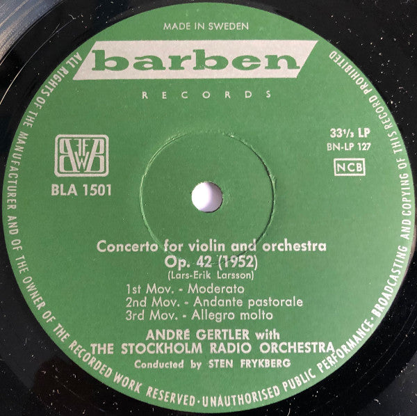 Lars-Erik Larsson, Karl-Birger Blomdahl, John Fernström, Sten Frykberg Conducting The Stockholm Radio Orchestra ~ Works By Larsson, Blomdahl And Fernström (Vinyl) - Djungel & Jazz