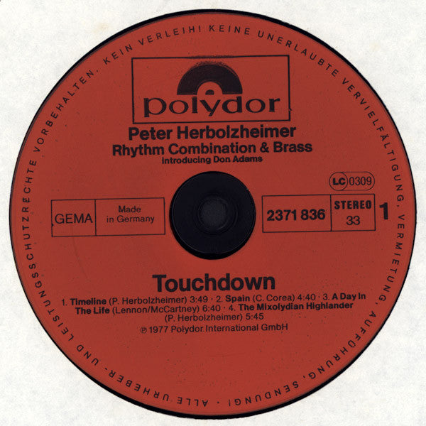 Peter Herbolzheimer Rhythm Combination & Brass Introducing Don Adams ~ Touchdown (Vinyl) - Djungel & Jazz